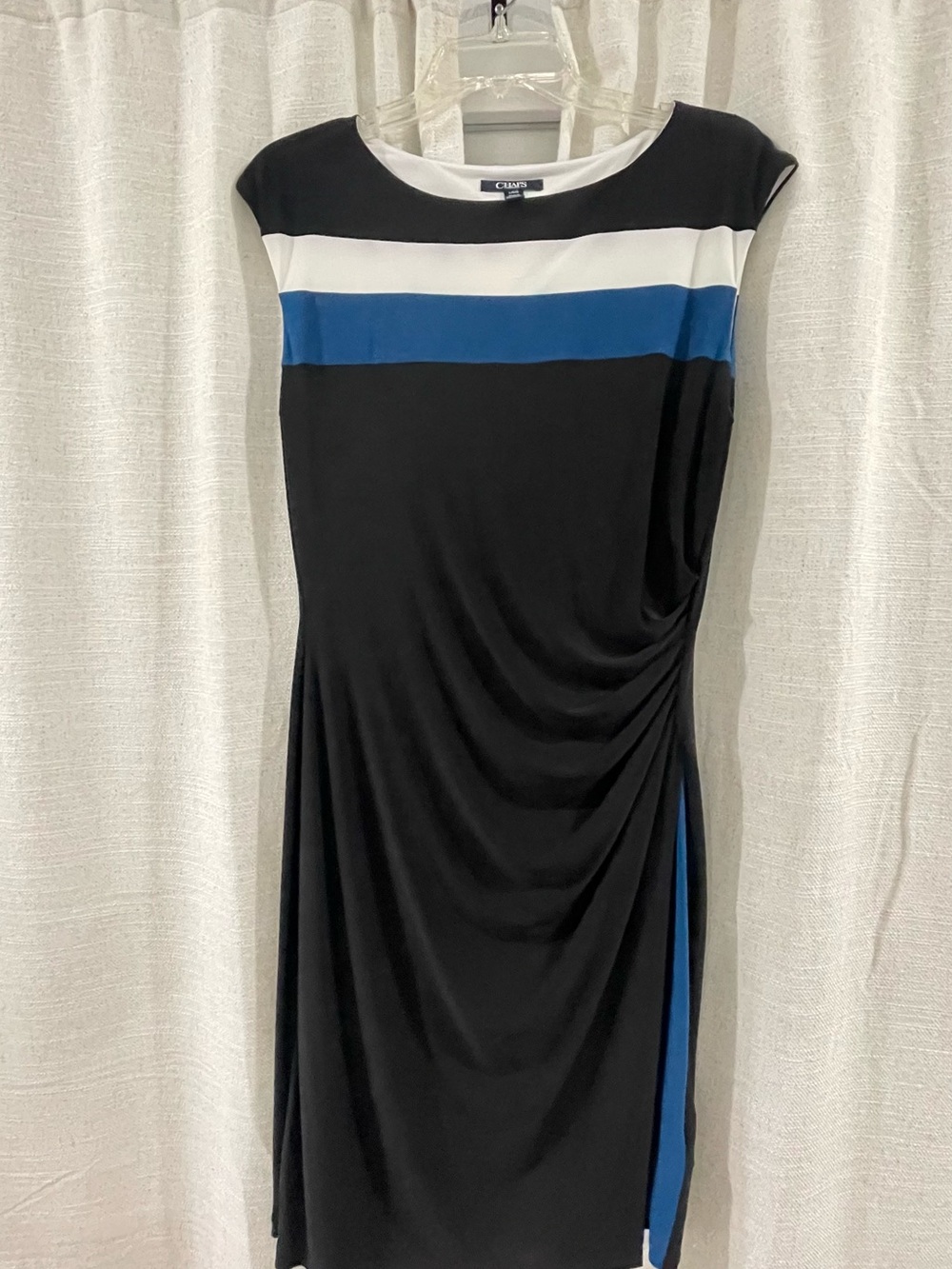 Chaps Black, White & Blue Midi Sheath Dress